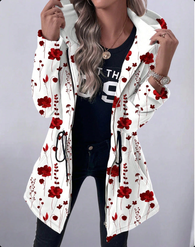Women's Floral Print Hooded Parka with Padded Lining Amarae