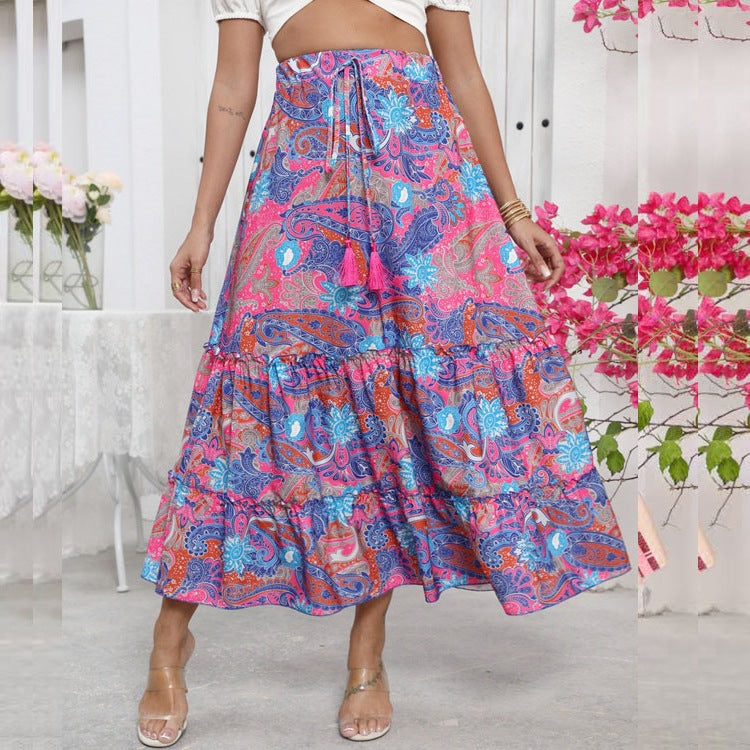 Maxi flared skirt for women with ruffle design and adjustable waist Lune London