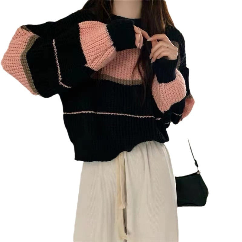 Thick knit sweater for women with colorful stripes and a casual fit Lune London