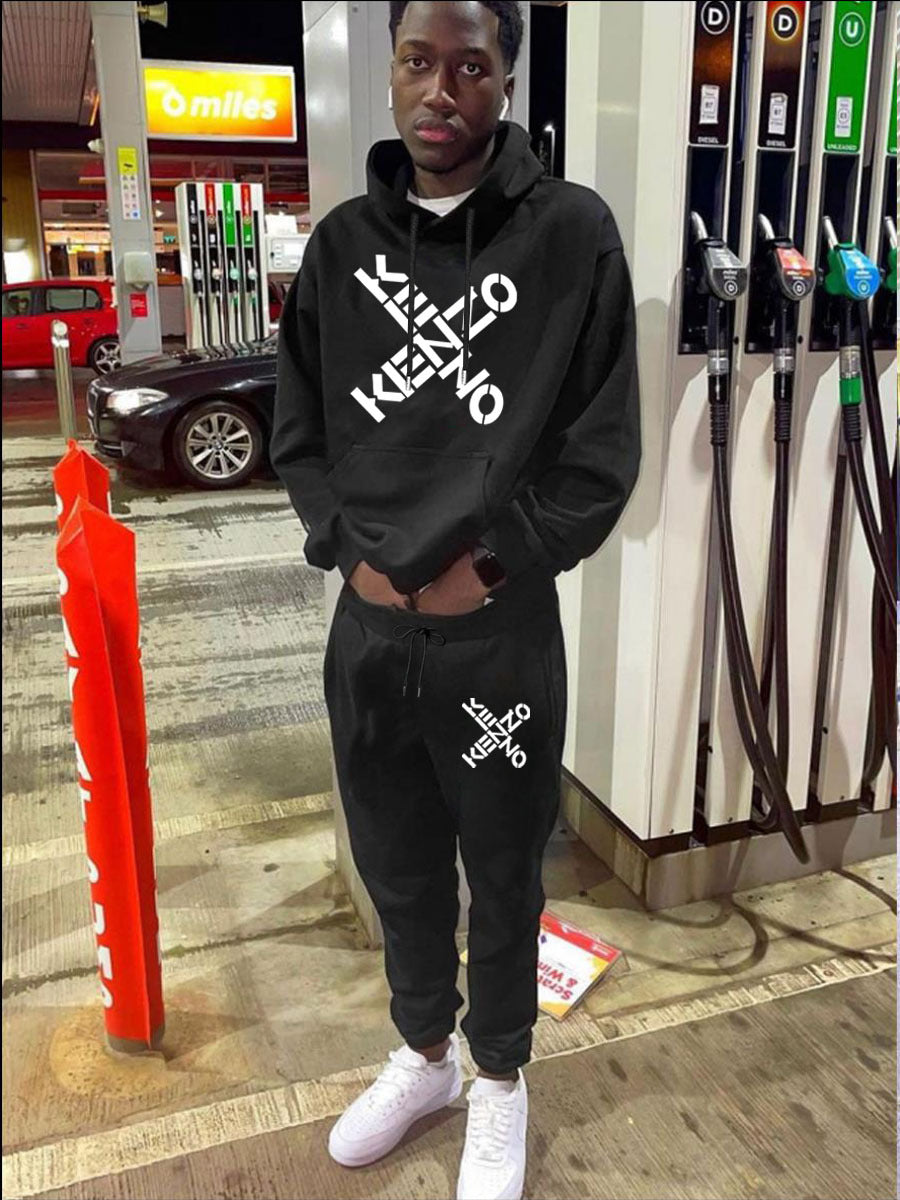 Sporty hoodie and jogger pants set for men with modern inscription Lune London