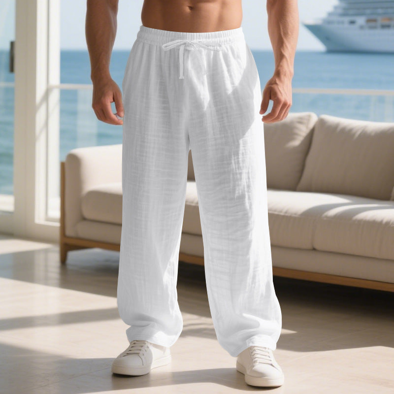 Men's casual summer pants made of lightweight linen fabric with an elastic waist and side pockets Lune London