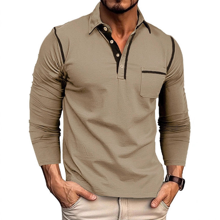 Men's trendy long sleeve polo with practical chest pocket and elegant contrasting details Lune London