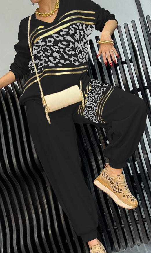 Ladies Fashion Leisure Set with Leopard Pattern and Luxurious Accents Lune London