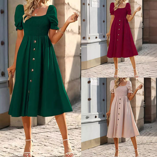 Midi dress with buttons on the front and puff sleeves Amarae