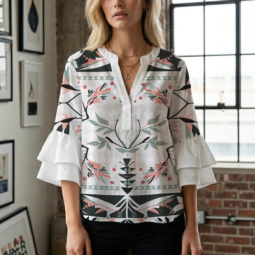 Women's casual blouse with ruffled sleeves and botanical print Amarae
