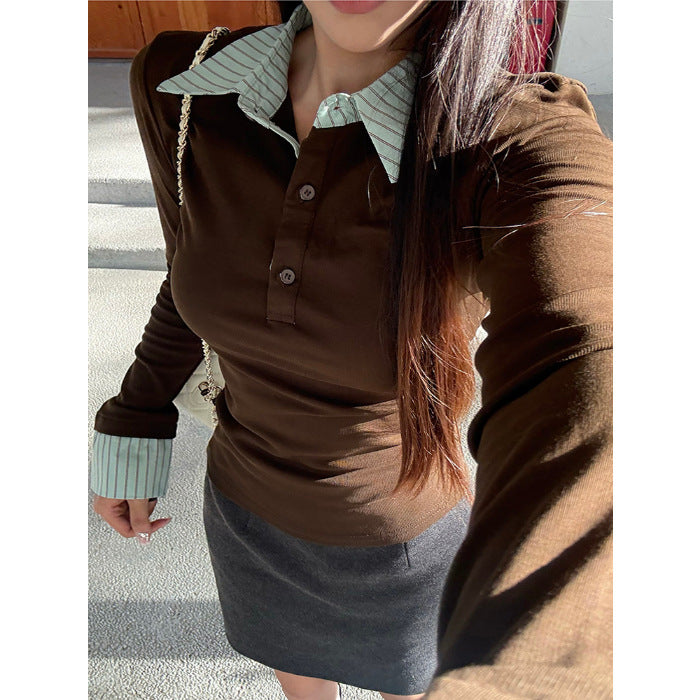 Ladies fashionable long-sleeve shirt with contrast collar Chic & Stil