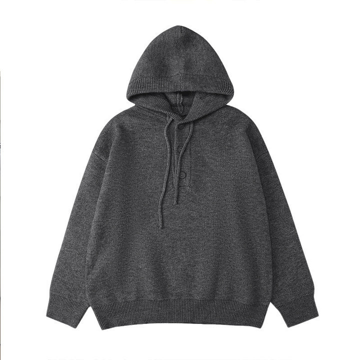 Men's casual hooded sweatshirt with button placket and thicker knitted structure Lune London