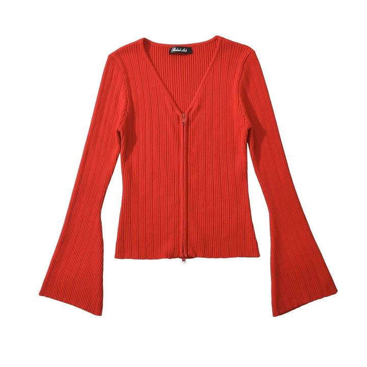 Mesh top for women with plunging V neckline and zipper Lune London