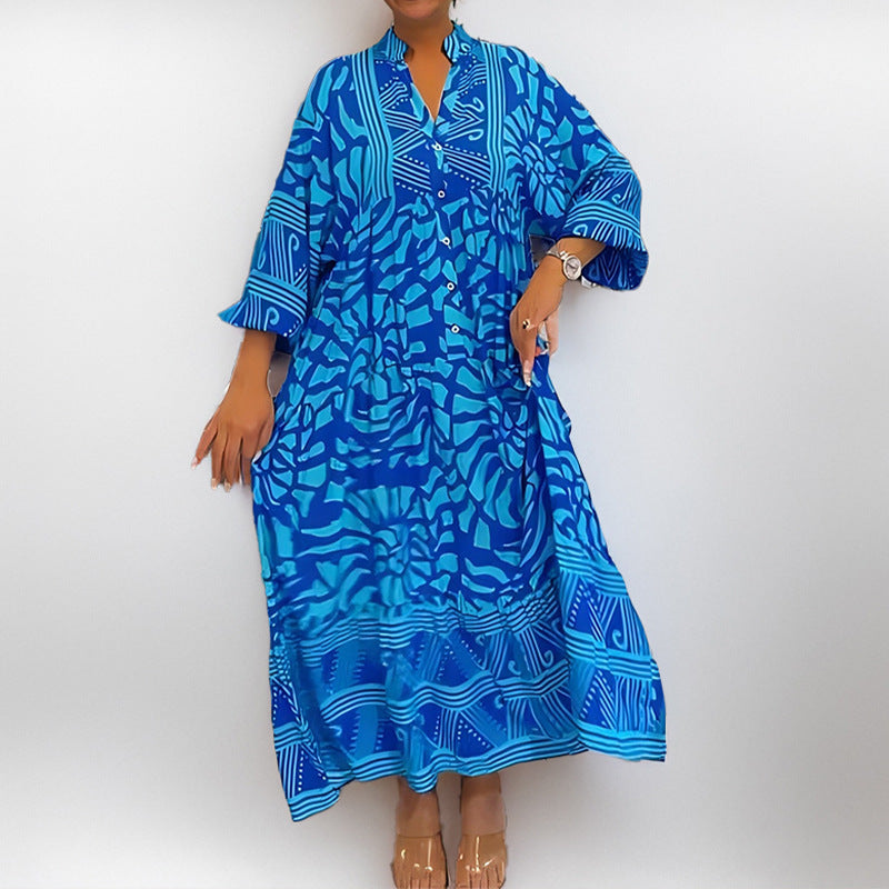 Women's long sleeve tunic dress with modern graphic pattern Lune London