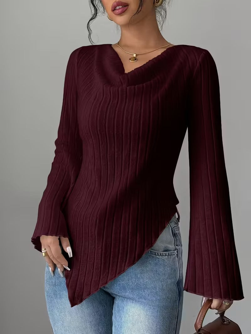 Haut à manches longues pour femmes avec ourlet asymétrique et design à côtes texturées Chic & Stil