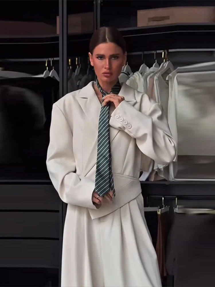 Women Oversized Blazer Set with Tailored Peplum and Pleated Midi Skirt Amarae