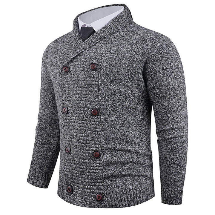 Men's knitted jacket with double row of buttons and fine texture Lune London