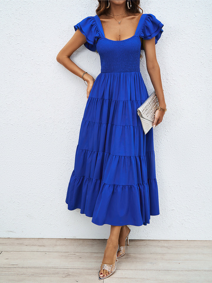 Ladies maxi dress with voluminous ruffle details and swinging skirt Lune London