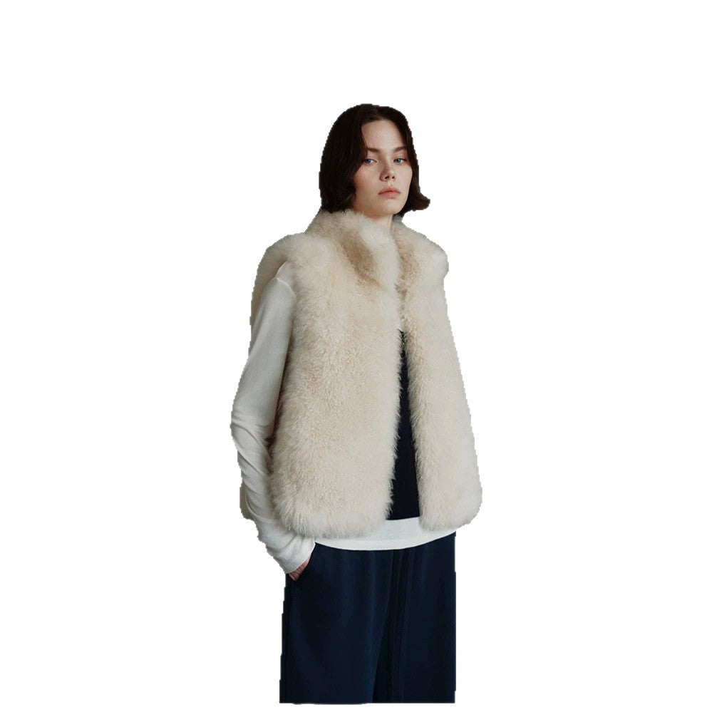 Ladies Sleeveless Teddy Faux Fur Vest with Dense High Pile and Stand-up Collar Amarae