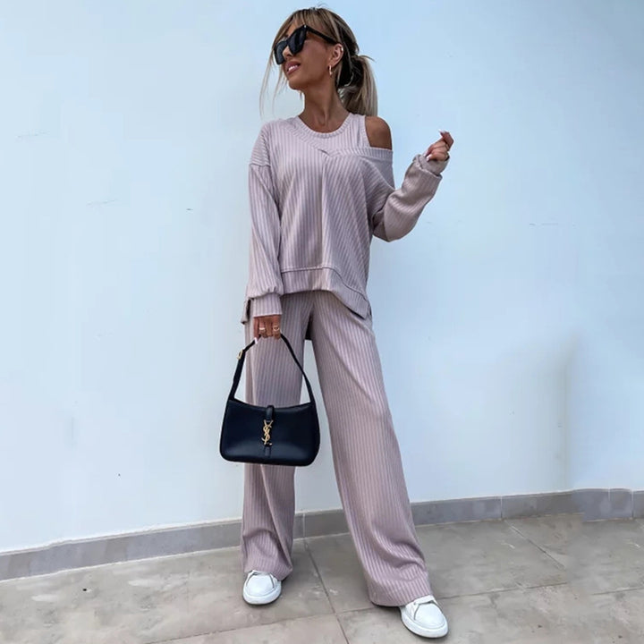 Casual knitted set for women with off-shoulder top from Lune London