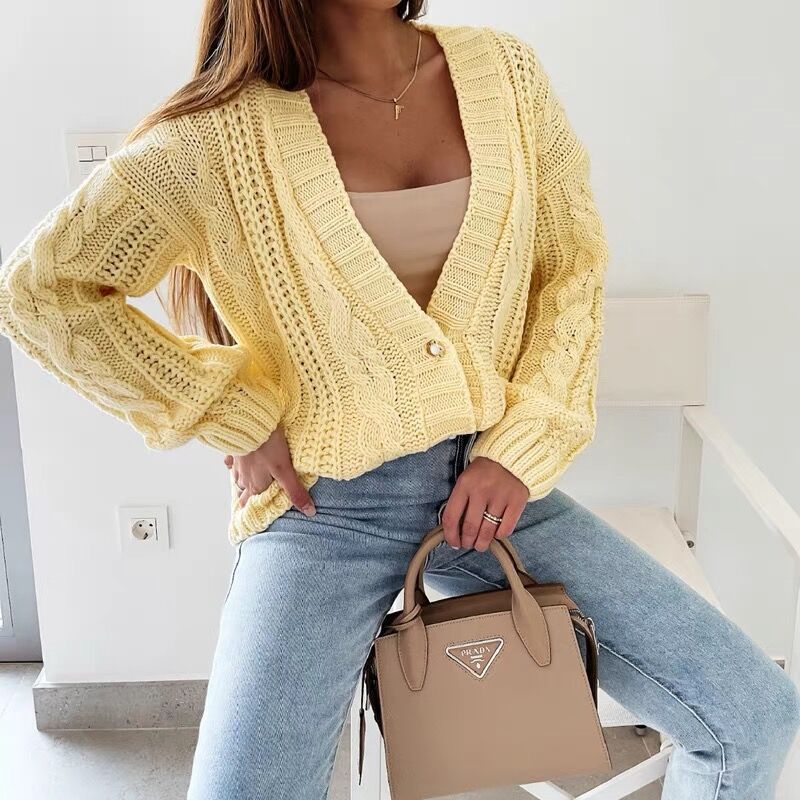 Chunky knit jacket for women with a modern cable pattern and oversized cut Lune London