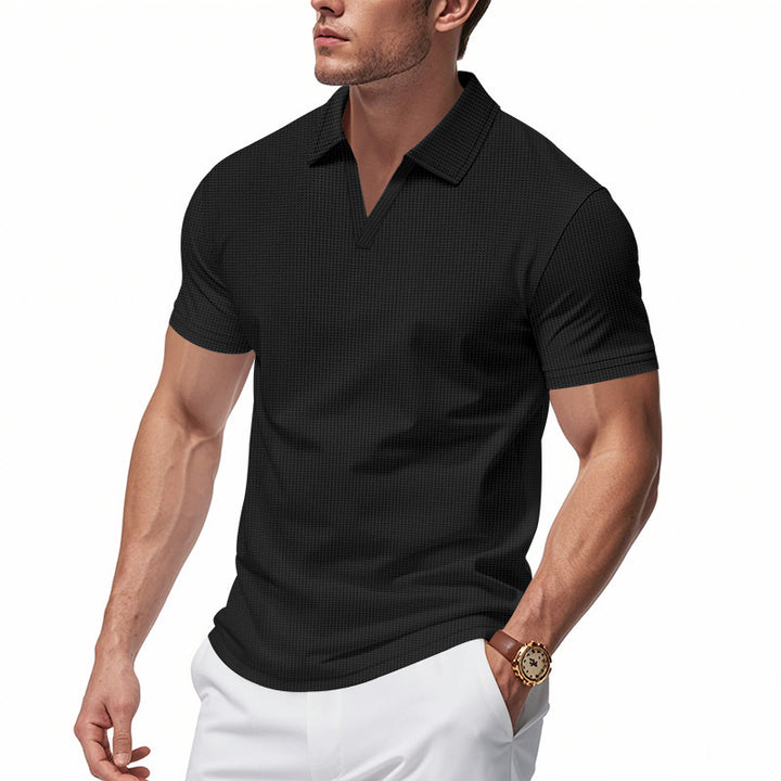 Men's Short Sleeve Henley T-Shirt with Textured Design and Modern V-Neck Lune London