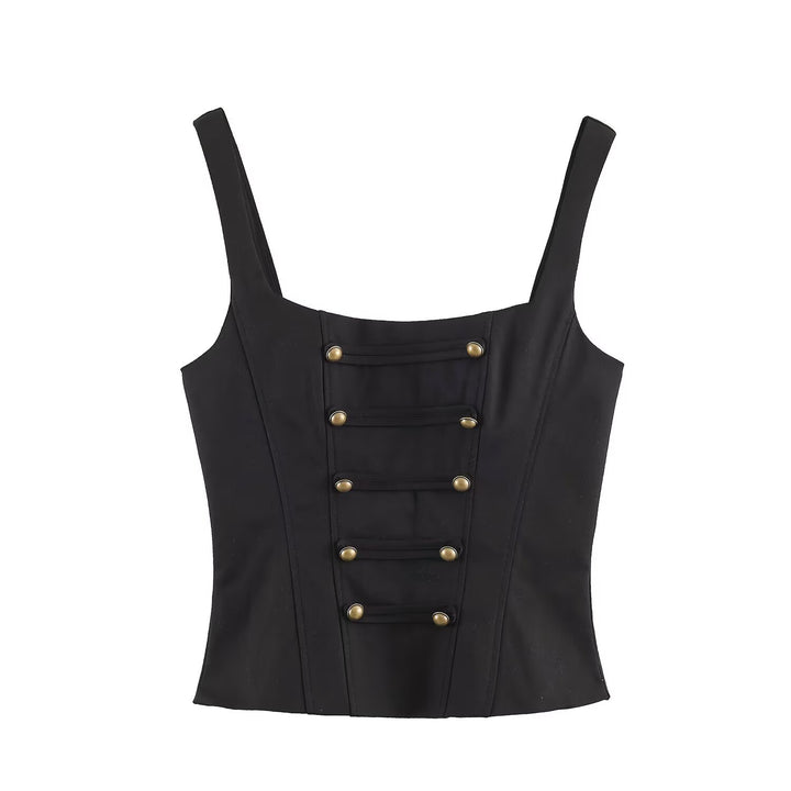 Women's Fitted Corset Top with Decorative Button Placket and Princess Seams Amarae