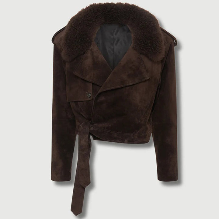 Trendy suede jacket for women with cozy collar Lune London