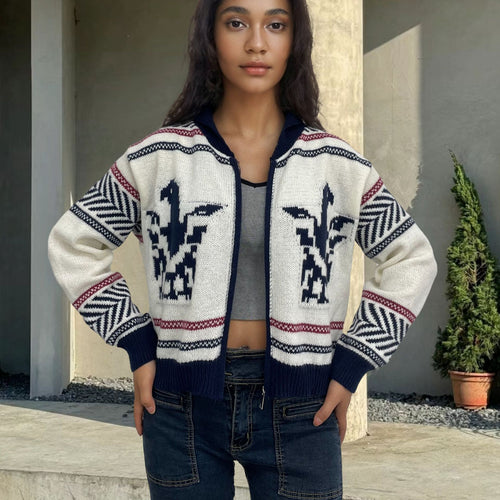 Ladies trendy knitted cardigan with contrasting patterns Amarae