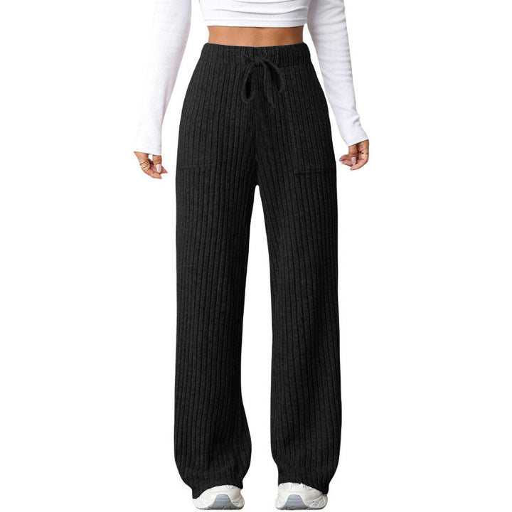 Ladies Wide Ribbed Lounge Pants with Drawstring and Patch Pockets Amarae