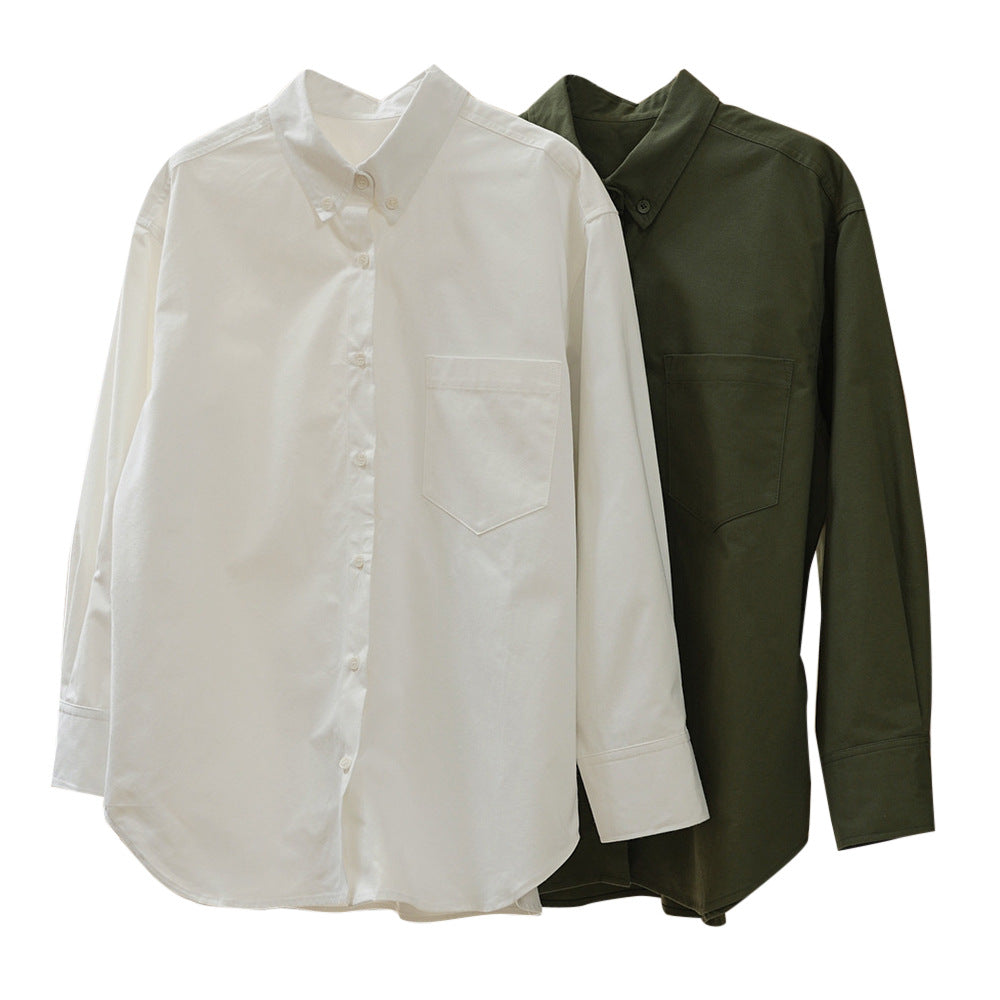 Women's Loose Utility Shirt made of Cotton Twill with Chest Pocket Amarae