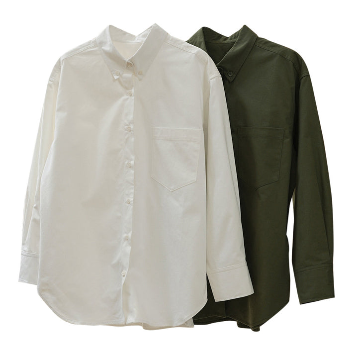 Women's Loose Utility Shirt made of Cotton Twill with Chest Pocket Amarae