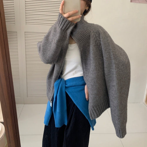 Cardigan pour femme avec col haut et fermeture éclair pratique Chic & Stil