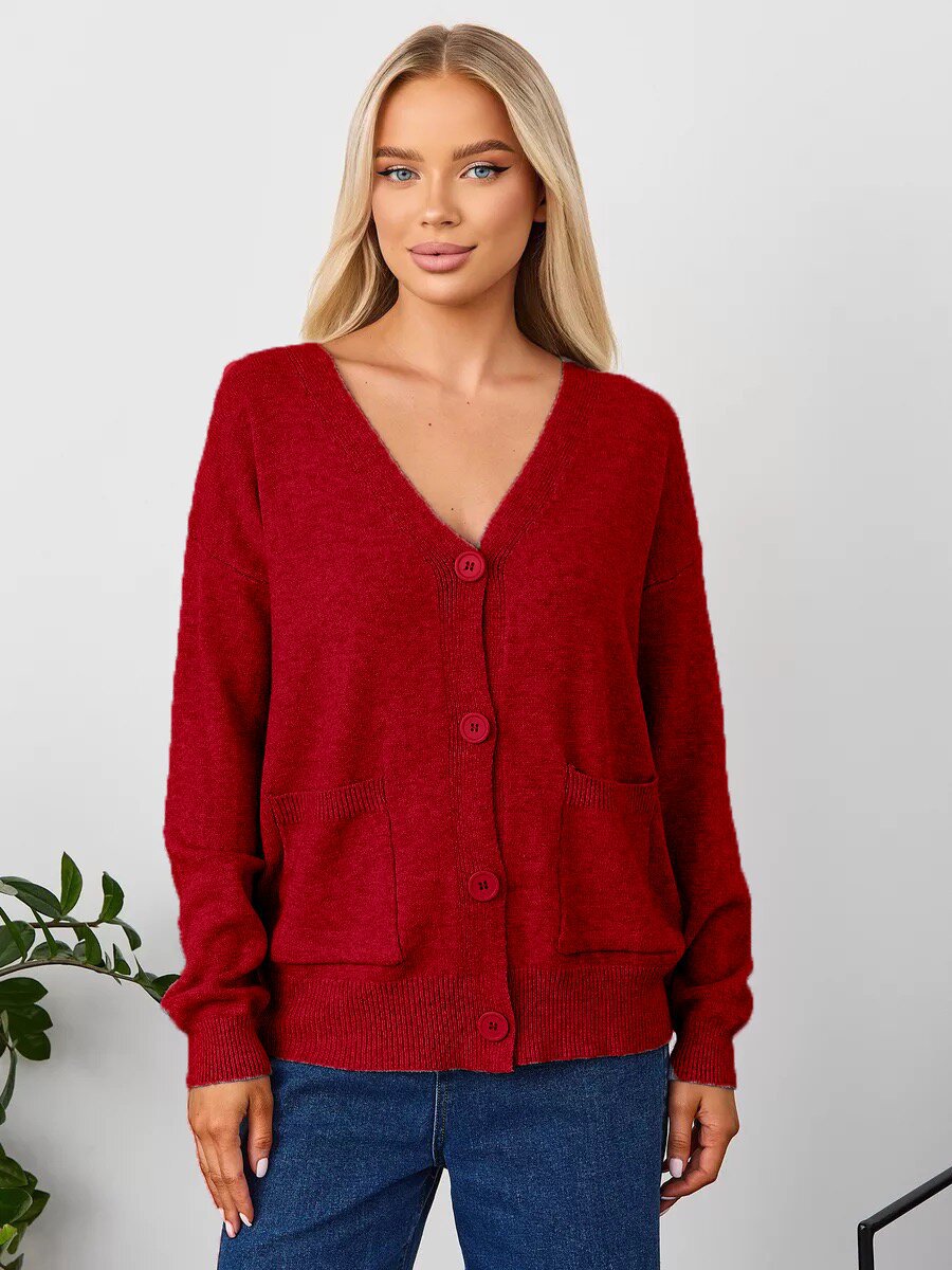 Gilet tricoté décontracté pour femmes avec col en V et poches pratiques Chic & Stil