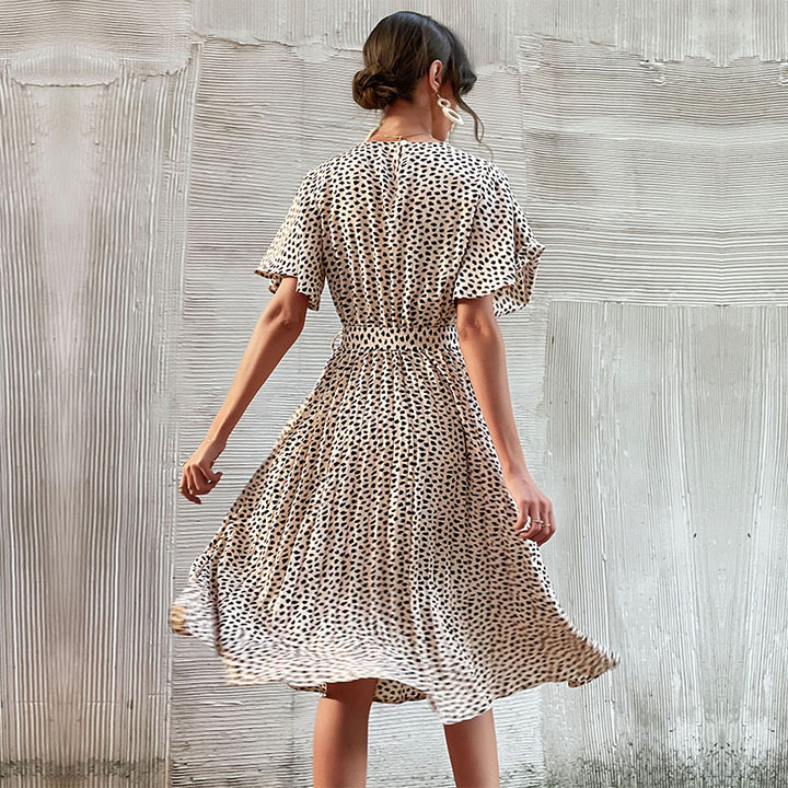 Lune London A-line midi dress for ladies with puff sleeves and drawstring at the waist