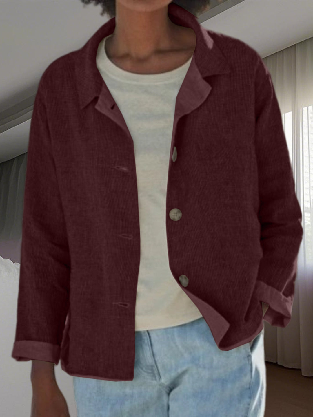 Ladies lightweight and casual cotton jacket with buttoned details Lune London
