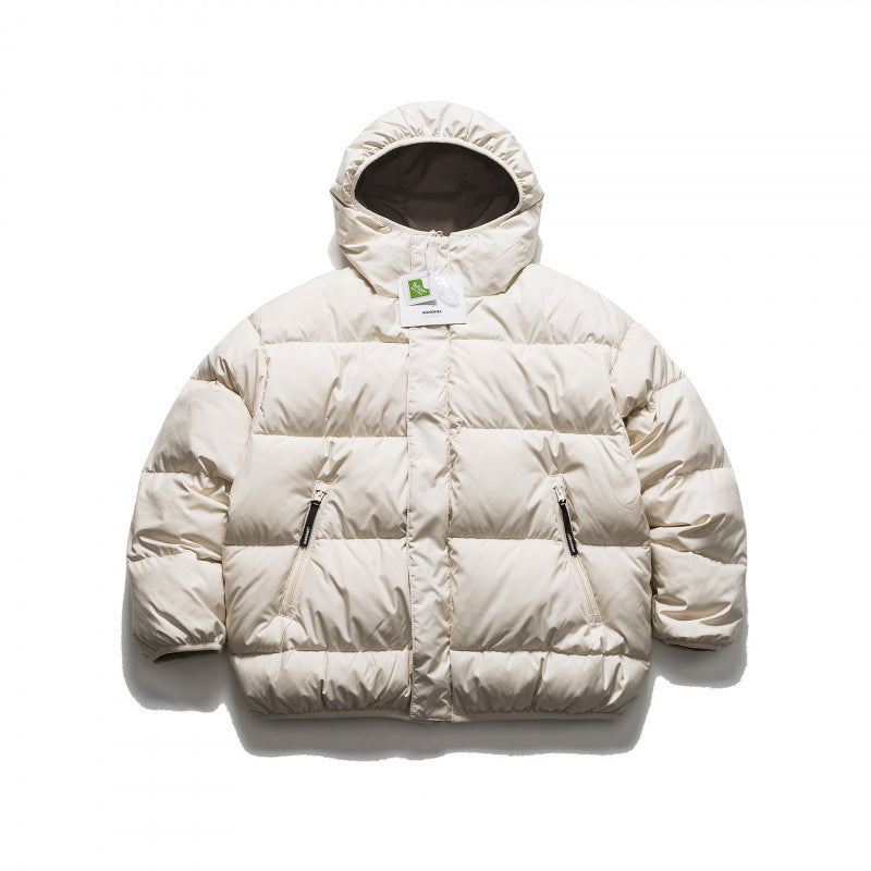 Unisex Short Boxy Puffer Jacket with Oversized Hood, Concealed Front Placket and Zipper Pockets Amarae