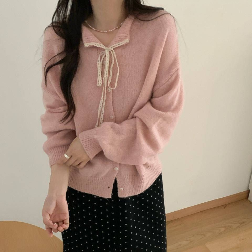 Casual knitted cardigan for women with drawstring and fine structure Lune London