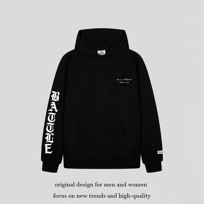 Unisex Oversize Hoodie with Gothic Sleeve Print and Kangaroo Pocket Amarae