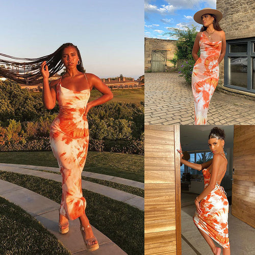Maxi dress with draped neckline tie-dye Amarae for women