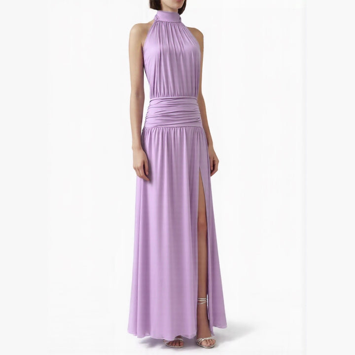 Women Elegant Neck Seam Maxi Dress with Side Slit Lune London