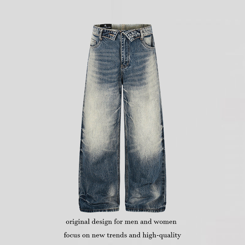 Women wide high-cut jeans pants in palazzo cut with used wash Amarae