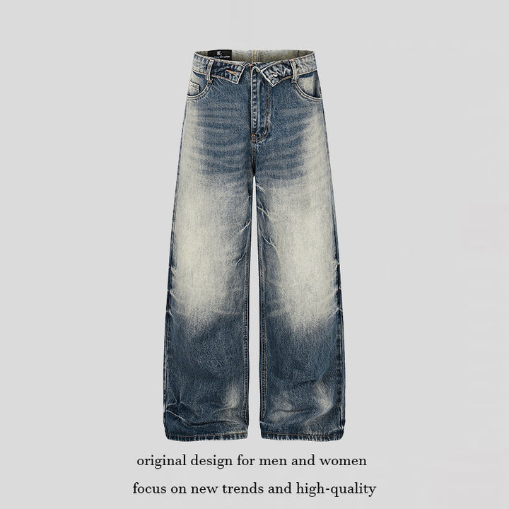Women wide high-cut jeans pants in palazzo cut with used wash Amarae