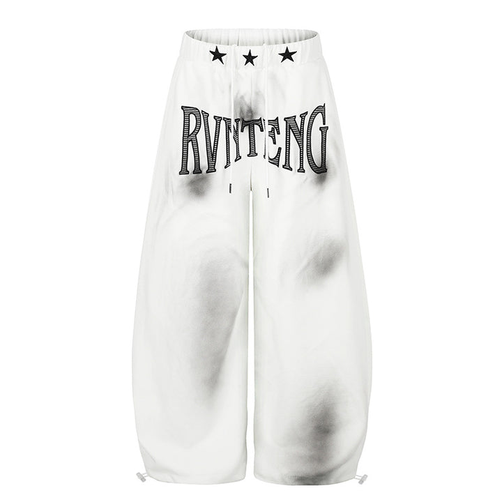 Women's Extra Wide Palazzo Sweatpants with Drawstring Waistband, Star Appliqué and Soft Tie-Dye Effect Amarae