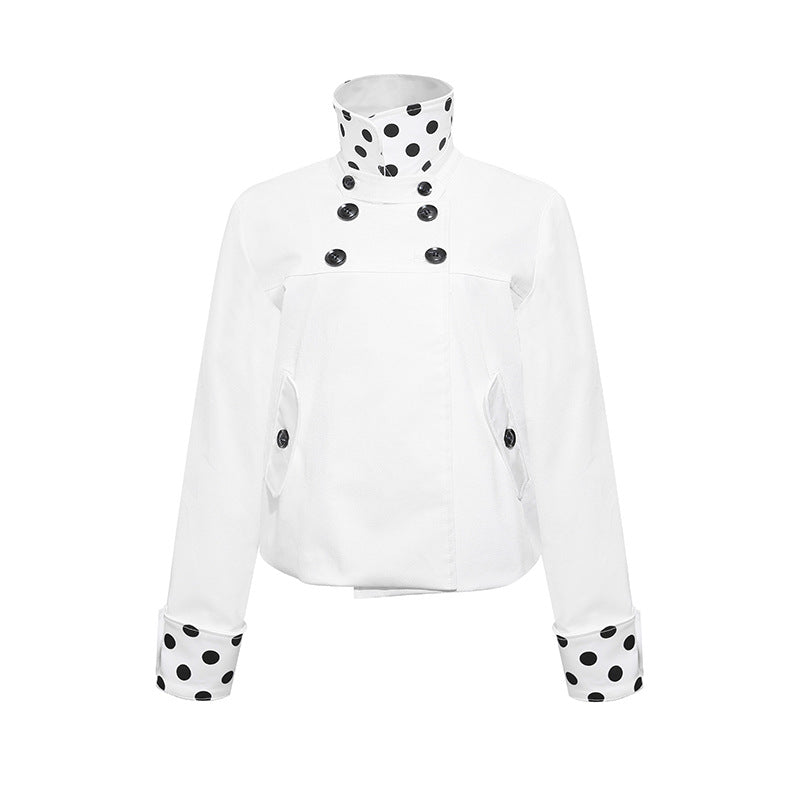 Women Short Double-Breasted Jacket with Stand-Up Collar and Polka-Dot Lining Amarae