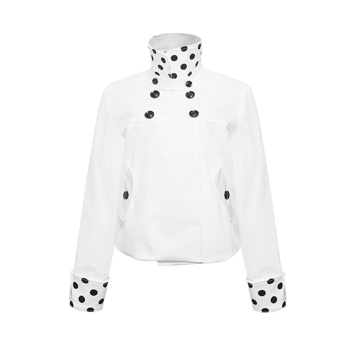 Women Short Double-Breasted Jacket with Stand-Up Collar and Polka-Dot Lining Amarae