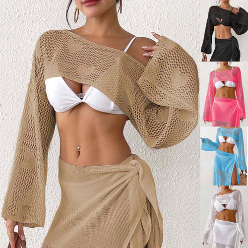 Ladies heart pattern mesh beach cover-up set Amarae