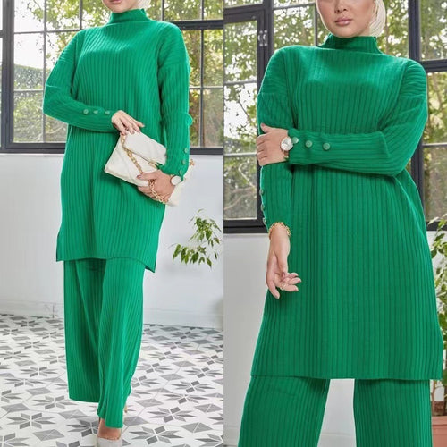 Casual knitted set for women with high collar and button details Amarae