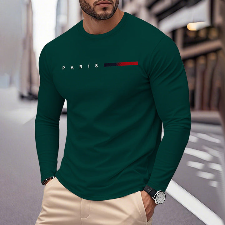 Men's Long Sleeve T-Shirt with Modern Paris Print and Elastic Hem Lune London