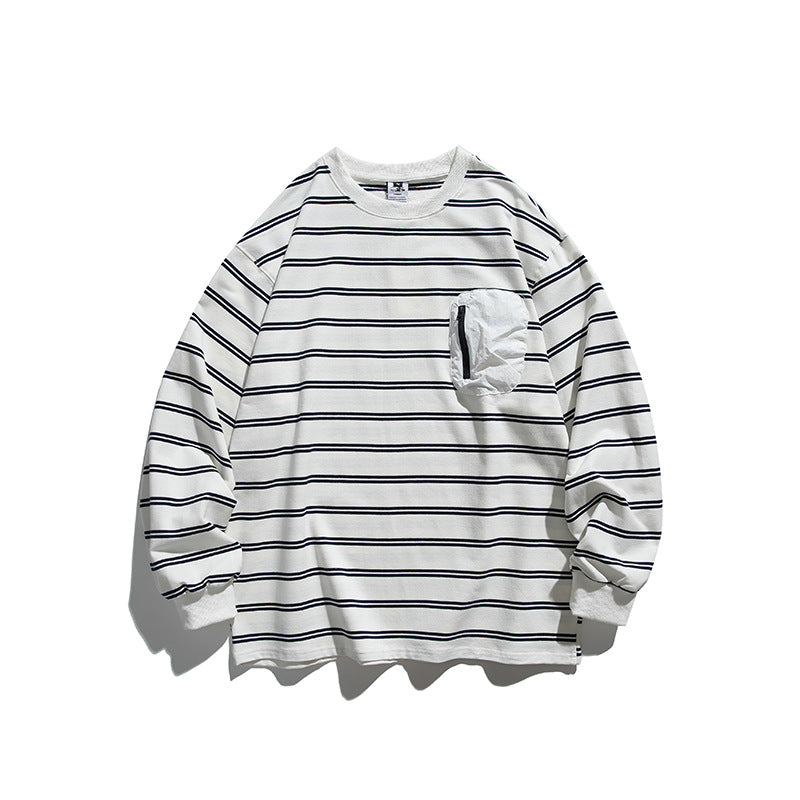 Unisex Oversize Long Sleeve with maritime stripe pattern and functional zippered chest pocket Amarae