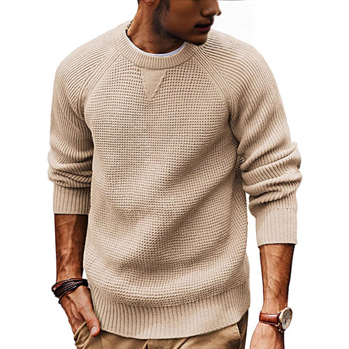 Casual knitted sweater for men with a structured fabric pattern and a round collar Amarae