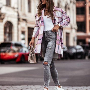Women's checked overshirt jacket with practical chest pockets Lune London