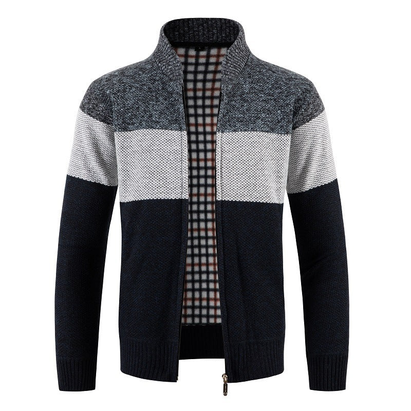 Fashionable knitted jacket for men with contrast stripes and a quilted lining Lune London