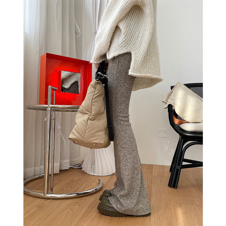 Women Ribbed High-Waist Flared Knit Pants made of soft wool blend Amarae