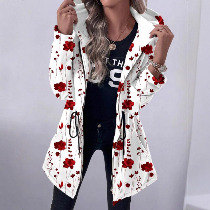 Women's Floral Print Hooded Parka with Padded Lining Amarae